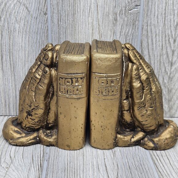 Vintage Praying Hands Bookends Holy Bible Christian Religious Decor Pair Set - Picture 1 of 6